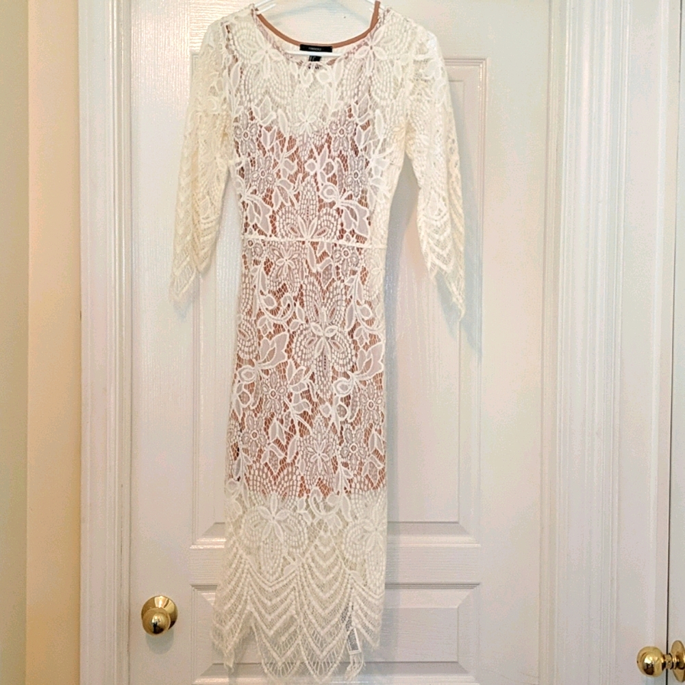 White Lace Dress with Nude
